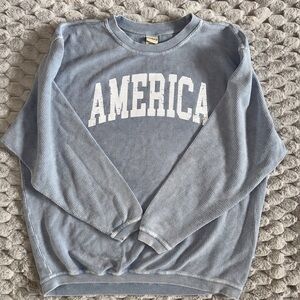 Chicka-D "AMERICA" light blue ribbed oversized crew neck